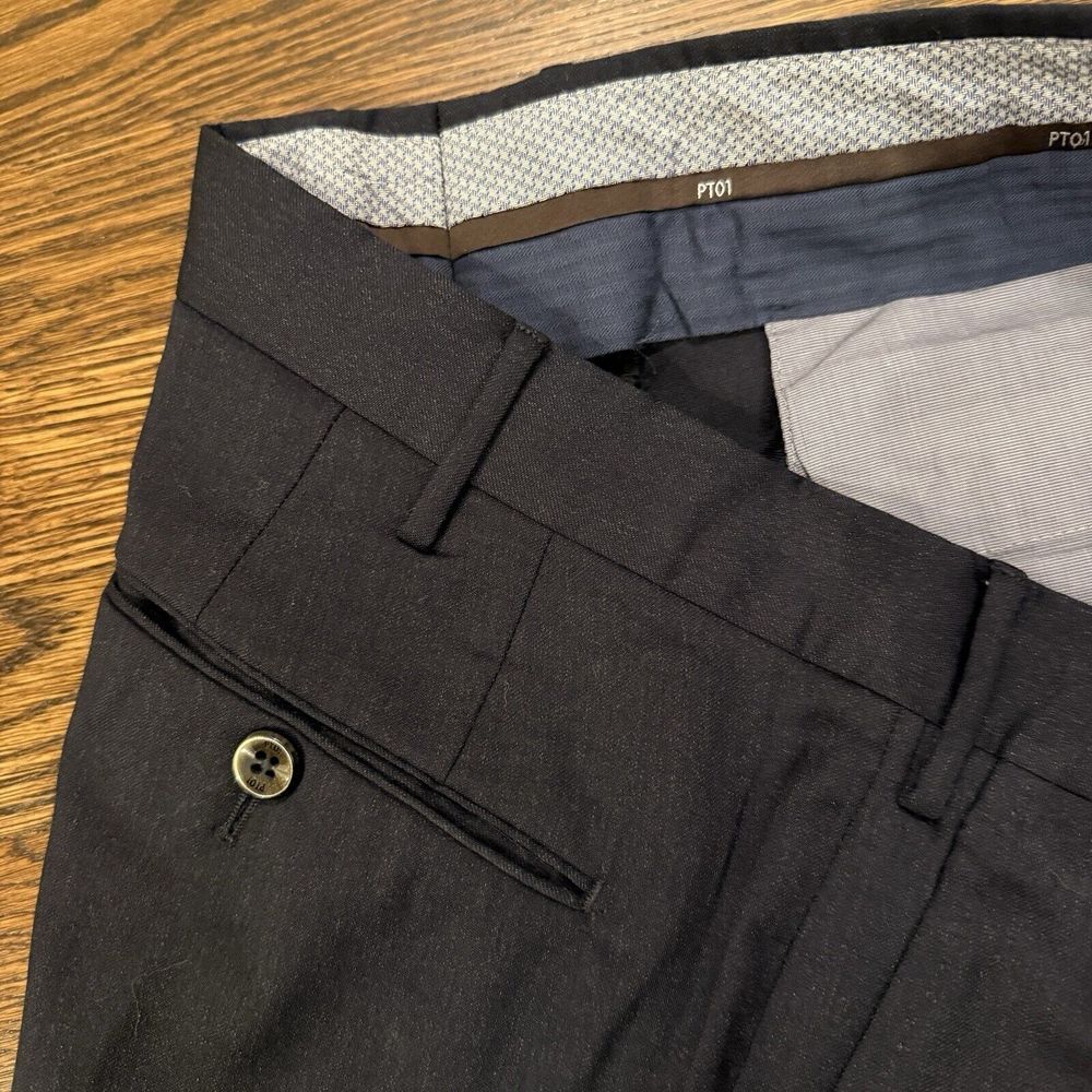PT01 Men's Blue Wool 100's  Easy Fit Trousers‎ Chino Pants Size 38x31